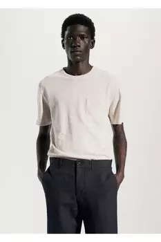 Футболка из смеси хлопка и льна с карманами Mango, бежевый