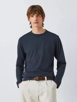 Футболка из смеси хлопка и шерсти с длинным рукавом John Lewis, темно-синий