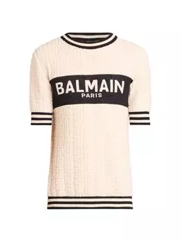 Футболка из смеси хлопка и шерсти с логотипом Balmain