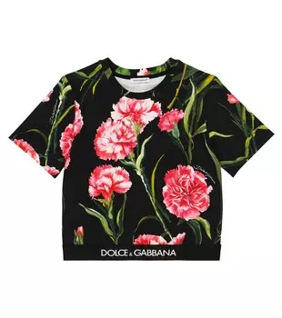 Футболка из смесового хлопка с цветочным логотипом Dolce&Gabbana, разноцветный