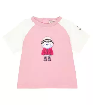 Футболка из смесового хлопка с детским принтом Moncler Enfant, розовый
