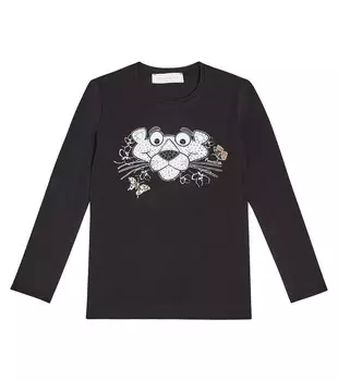 Футболка из смесового хлопка с изображением розовой пантеры Monnalisa, черный