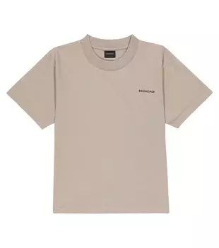 Футболка из смесового хлопка с логотипом Balenciaga Kids, черный