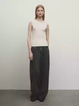 Футболка из смесового хлопка с пуговицами на плечах Massimo Dutti, бежевый
