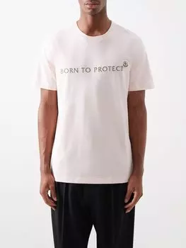 Футболка из смесового хлопка с вышивкой born to protect Moncler, розовый