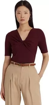 Футболка из смесового хлопка с закрученной передней частью, связанная в рубчик LAUREN Ralph Lauren, цвет Vintage Burgundy