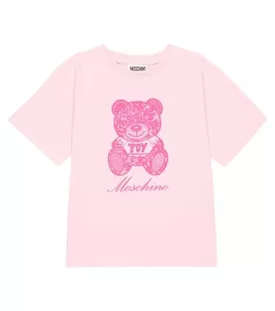 Футболка из смесового хлопкового джерси с логотипом Moschino, розовый