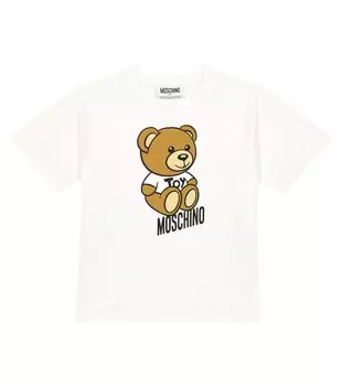 Футболка из смесового хлопкового джерси с принтом Moschino, белый