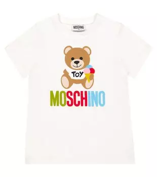 Футболка из смесового хлопкового джерси с принтом Moschino, белый