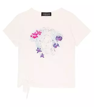 Футболка из смесового хлопкового джерси с принтом Versace, разноцветный