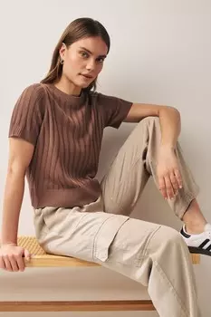 Футболка из смесового льна Next, коричневый