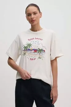 Футболка из смесового льна Polo Ralph Lauren, бежевый