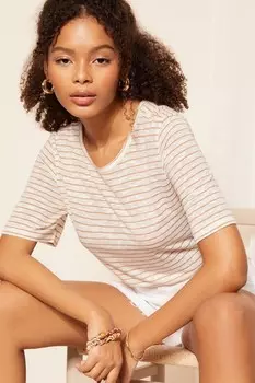 Футболка из смесового льняного трикотажа с круглым вырезом Friends Like These, коричневый