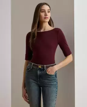 Футболка из стрейч-хлопка с лодочкой Lauren Ralph Lauren, коричневый/бежевый