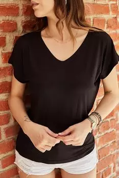 Футболка из струящейся вискозы с V-образным вырезом 0YXK2-43377-02 XHAN