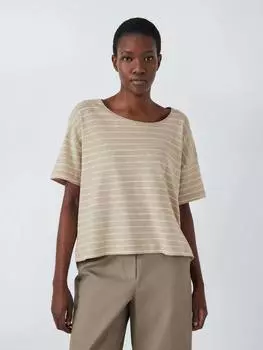 Футболка из свободного хлопка в полоску с насыщенным рисунком John Lewis, цвет Beige/White