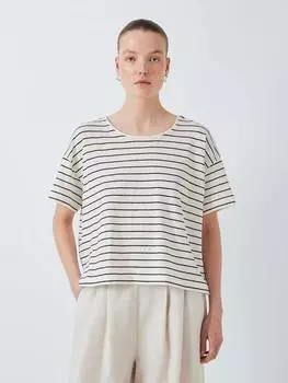 Футболка из свободного хлопка в полоску с насыщенным рисунком John Lewis, белый/черный