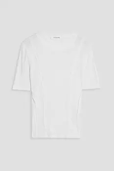 Футболка из тенселя в рубчик и джерси из смесового хлопка FRAME, белый