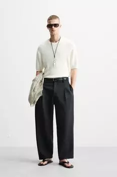 Футболка из текстурированного трикотажа ZARA, белый