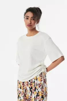 Футболка из ткани Brmck со сборками по бокам Fullamoda, экрю