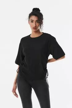 Футболка из ткани Brmck со сборками по бокам Fullamoda, черный