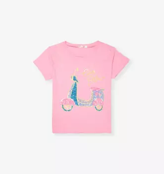 Футболка из тканого трикотажа с короткими рукавами, украшенная пайетками, 2-12 лет Billie Blush, розовый