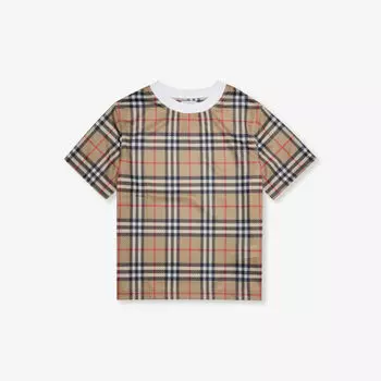 Футболка из тканого трикотажа в клетку percy 4–14 лет Burberry, бежевый