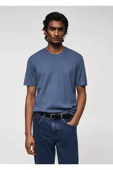 Футболка из тонкого хлопка Mango, синий