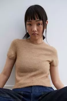 Футболка из тонкого трикотажа H&M, бежевый