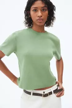 Футболка из тонкого трикотажа H&M, зеленый