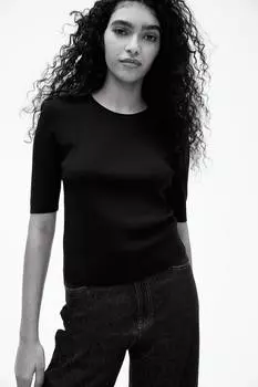 Футболка из тонкой вязки H&M, черный