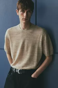 Футболка из тонкой вязки, стандартного кроя H&M, бежевый