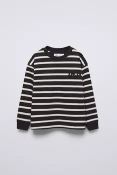 Футболка из тяжелого джерси с вышивкой в полоску ZARA, синий/черный