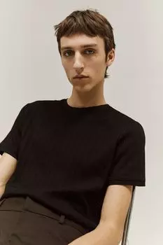 Футболка из трикотажа «пуантелле», стандартного кроя H&M, черный