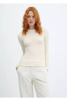 Футболка из трикотажа со сборками Mango, белый