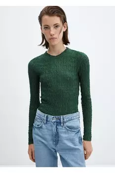 Футболка из трикотажа со сборками Mango, зеленый