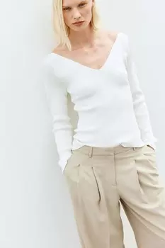 Футболка из трикотажа в рубчик H&M, белый