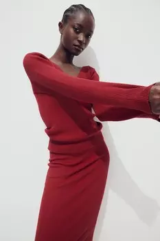 Футболка из трикотажа в рубчик H&M, красный