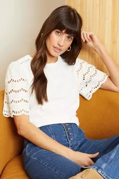 Футболка из трикотажного джерси с короткими рукавами и вышивкой Love & Roses, белый