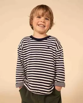 Футболка из трубчатой ткани для мальчика с длинными рукавами Petit Bateau, синий