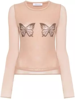 Футболка из тюля с кристаллами Blumarine, бежевый