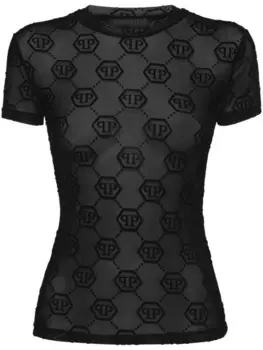 Футболка из тюля с монограммой Philipp Plein, черный