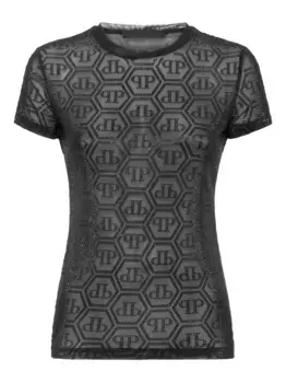 Футболка из тюля с монограммой Philipp Plein, черный