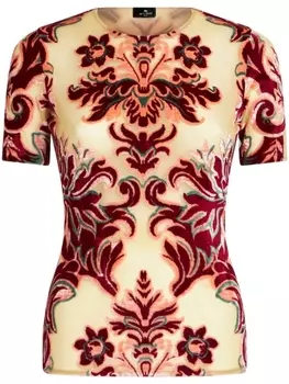 Футболка из тюля с жаккардовым узором ETRO, бежевый