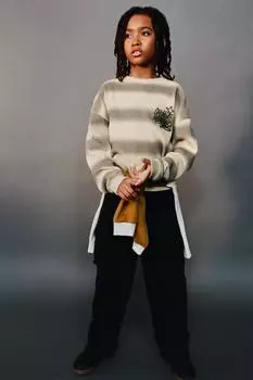 Футболка из вафельной трикотажной ткани в полоску ZARA, песочный