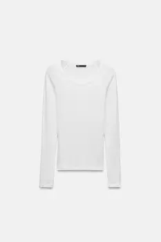 Футболка из вискозы с длинным рукавом ZARA, белый
