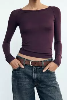 Футболка из вискозы с длинным рукавом ZARA, темно-фиолетовый