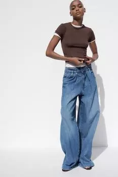 Футболка из вискозы с коротким рукавом ZARA, коричневый
