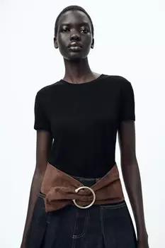 Футболка из вискозы в рубчик ZARA, черный