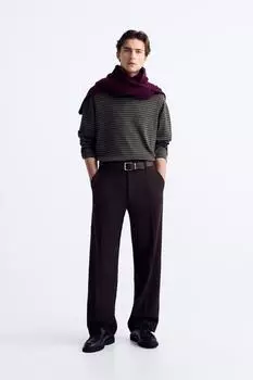 Футболка из жаккарда в полоску ZARA, коричневый